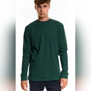 Green Cotton Blend Waffle Knit Thermal size M